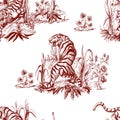 Seamless pattern in chinoiserie style for fabric or interior design. Royalty Free Stock Photo