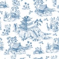 Seamless pattern in chinoiserie style for fabric or interior design. Royalty Free Stock Photo