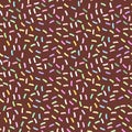 Seamless pattern, chocolate Glaze with sprinkles. Brown background. Vector