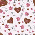 Seamless pattern chocolate, love, and flower valentine Royalty Free Stock Photo