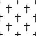 Seamless pattern with christian crosses painted with a rough brush. Sketch, grunge, ink. Religious print.
