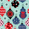 Seamless pattern with christmas balls on blue background Royalty Free Stock Photo