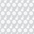 Seamless pattern with Christmas bell with holly, balls, snowflakes. White flat elements on the silver-gray background. Royalty Free Stock Photo