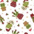 Seamless pattern with christmas cacti. Royalty Free Stock Photo