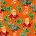 Seamless pattern with christmas candles and stocking on orange background Royalty Free Stock Photo