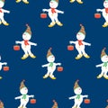 Seamless pattern of christmas cheerful snowmen with gifts Royalty Free Stock Photo