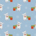 Seamless pattern with Christmas Chihuahua in hand drawn style. Background for wrapping paper, greeting cards and seasonal designs