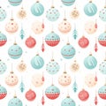 Seamless pattern with christmas decorations on white background.
