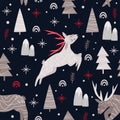 Seamless pattern with christmas deers on dark blue background - vector illustration, eps Royalty Free Stock Photo