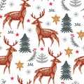 Seamless pattern with Christmas deers on a wood background vector Royalty Free Stock Photo