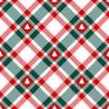 Seamless Pattern Christmas Diagonal Check Christmas Tree Red Green White