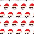 Seamless pattern Christmas dog wearing Santa hat and sunglasses. Vector Illustration. Cute and funny animal holiday Royalty Free Stock Photo