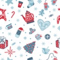 Seamless pattern with Christmas doodle elements on a white vector Royalty Free Stock Photo