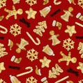 Seamless pattern of Christmas elements.Holiday ornamental decorations for the happy new year.