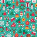 Seamless Pattern with Christmas Flat Icons. Royalty Free Stock Photo