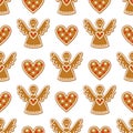 Seamless pattern with Christmas gingerbread cookies - angel and sweet heart.