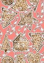 Seamless pattern with Christmas gingerbread, cookies and sweets