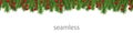 Seamless pattern Christmas and Happy New Year decoration border with Christmas tree branches and holly berries. Vector Royalty Free Stock Photo