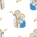 Seamless pattern Christmas Jesus Christ. Holy Family - Theotokos Virgin Mary, Joseph and baby Jesus On white background