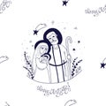 Seamless pattern Christmas Jesus Christ. Vector illustration of Holy Family - Theotokos Virgin Mary, Joseph and baby