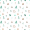 Seamless pattern for Christmas and New Year. Hand-drawn vector illustration of trees in beige and green tones.