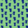 Seamless Pattern Christmas New Years Cats Blue, Cats Light Green Background Cats