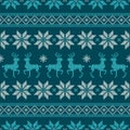 Seamless Pattern Christmas Norwegian Style Embroidery Dark Blue Turquoise White