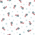 Seamless pattern with Christmas penguins. watercolor drawing
