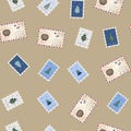 Seamless pattern with Christmas postage stamps. Royalty Free Stock Photo