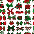 Seamless pattern with Christmas presents bows set in different styles. Isolated on white background. Royalty Free Stock Photo