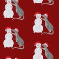 Seamless pattern with Christmas rat building snowman