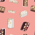 Seamless pattern with Christmas sweets and nougat desserts