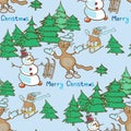 Seamless pattern on a Christmas theme with snowman and cats Royalty Free Stock Photo