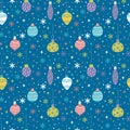 Seamless pattern with Christmas toys, balls and bubbles. Cute background with colorful design elements. Happy New Year. Winter Royalty Free Stock Photo