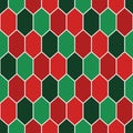 Seamless pattern in Christmas traditional colors with diamonds grid. Turtle shell motif. Honeycomb wallpaper. Royalty Free Stock Photo