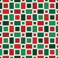 Seamless pattern in Christmas traditional colors with geometric figures. Repeated squares ornamental background Royalty Free Stock Photo