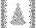 Seamless pattern of Christmas tree and borders in mehendi style. Highly detailed floral ornament for holiday decorations Royalty Free Stock Photo