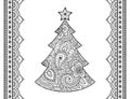 Seamless pattern of Christmas tree and borders in mehendi style. Highly detailed floral ornament for holiday decorations, Royalty Free Stock Photo