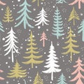 Seamless pattern with Christmas tree. Stylized winter forest. Vector background.