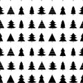 Seamless pattern with Christmas tree with toys. Red and white silhouette with black line Royalty Free Stock Photo