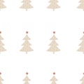 Seamless pattern with christmas trees in boho style. Flat new years trees with stars in beige color