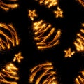 Seamless pattern of christmas trees made by sparkler on a black Royalty Free Stock Photo