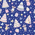 Seamless pattern with Christmas trees and mice-the symbol of 2020 Royalty Free Stock Photo