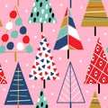 seamless pattern with christmas trees on pink background Royalty Free Stock Photo