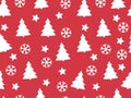 Seamless pattern. Christmas trees and snowflakes on a red background. Royalty Free Stock Photo