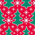 Seamless pattern with Christmas trees and snowflakes on a red background in Scandinavian style Royalty Free Stock Photo