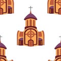 Seamless pattern of church building on white background isolated