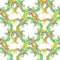 Seamless pattern with circle Caribbean fun dancing pair of parro