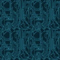 Seamless pattern of circuit board lines in blue on a dark background, ideal for technology and electronics-themed Royalty Free Stock Photo