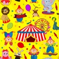 Seamless pattern circus with clown and animals